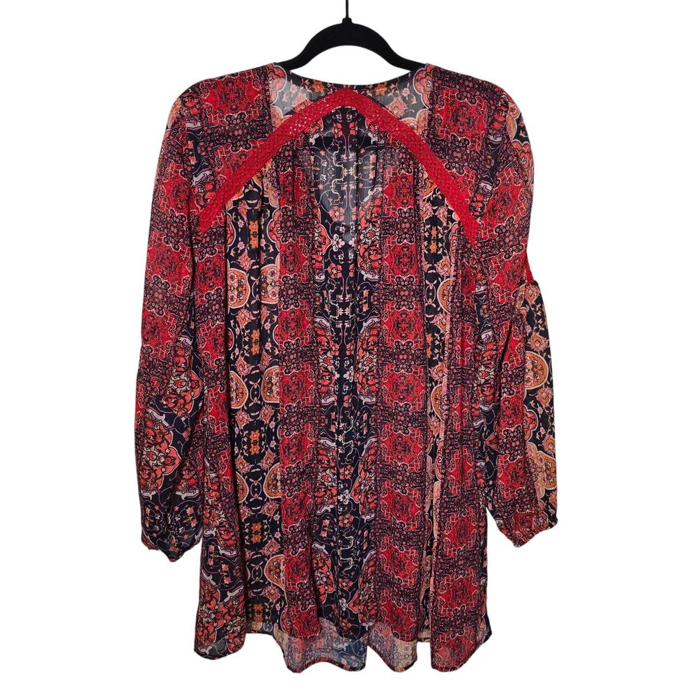Christina V Sz Large Blouse Boho Cottagecore Peasant Shirt Red Embroidered - Picture 2 of 7